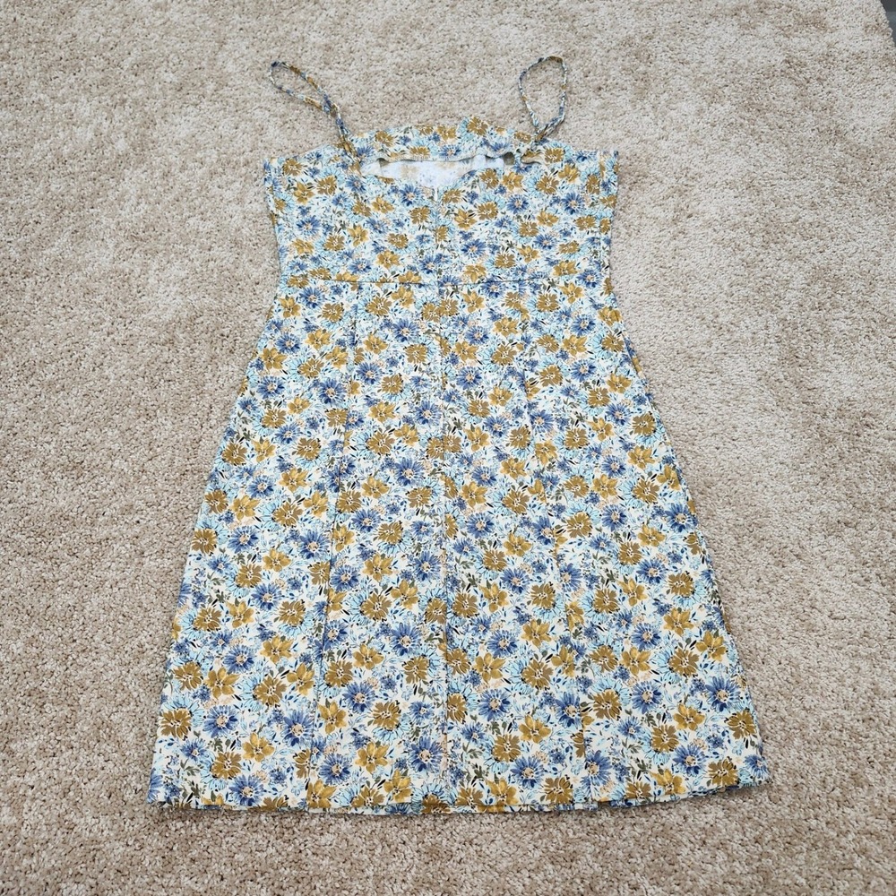 Originality Blue Yellow Floral Mini Dress Spaghetti Strap‎ Women's S - Picture 5 of 7